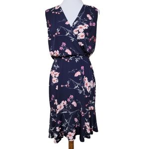 NWT Eliza J Navy Floral Surplice Dress
